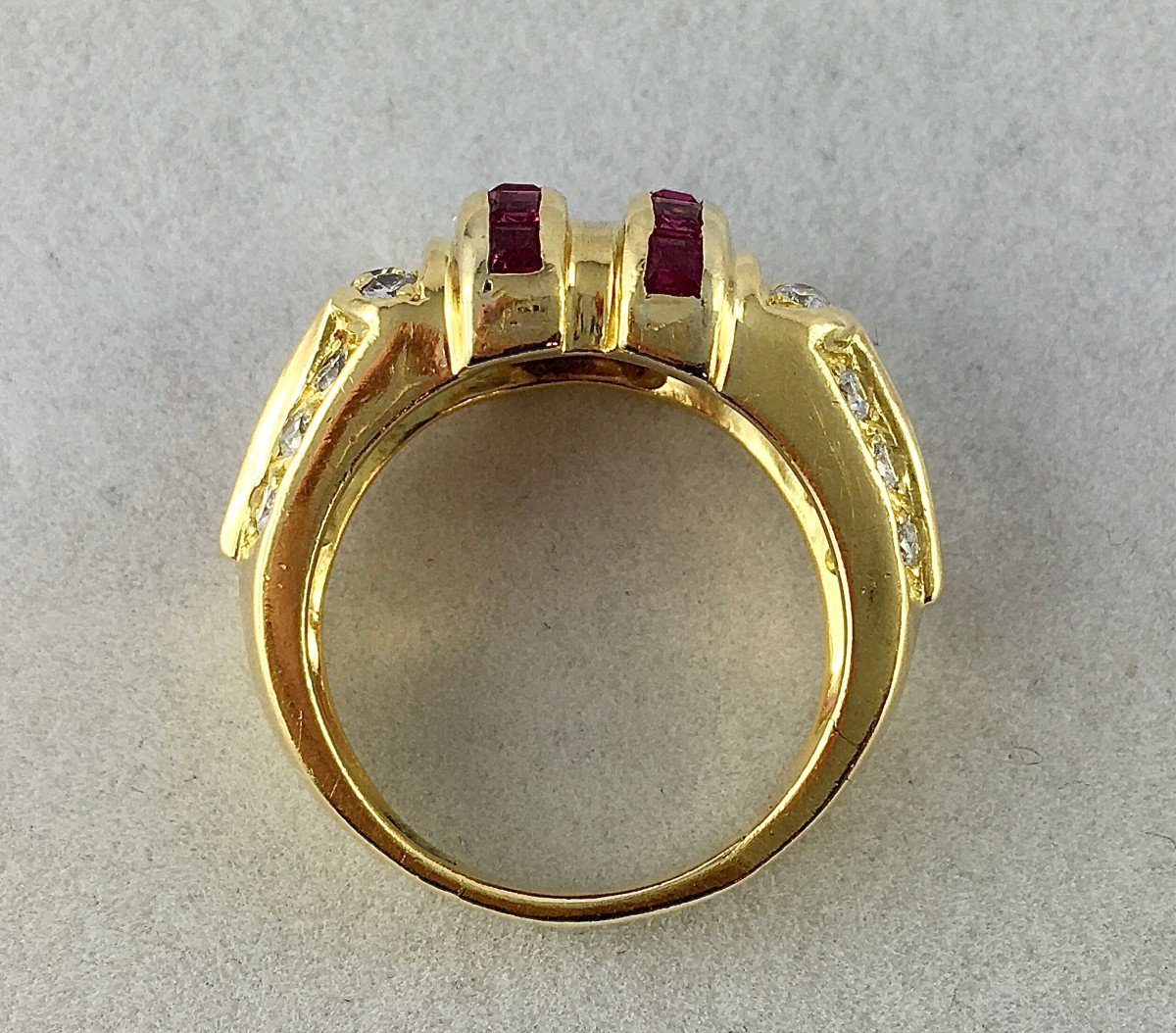 Yellow Gold Ruby Calibrated Diamond Ring-photo-1