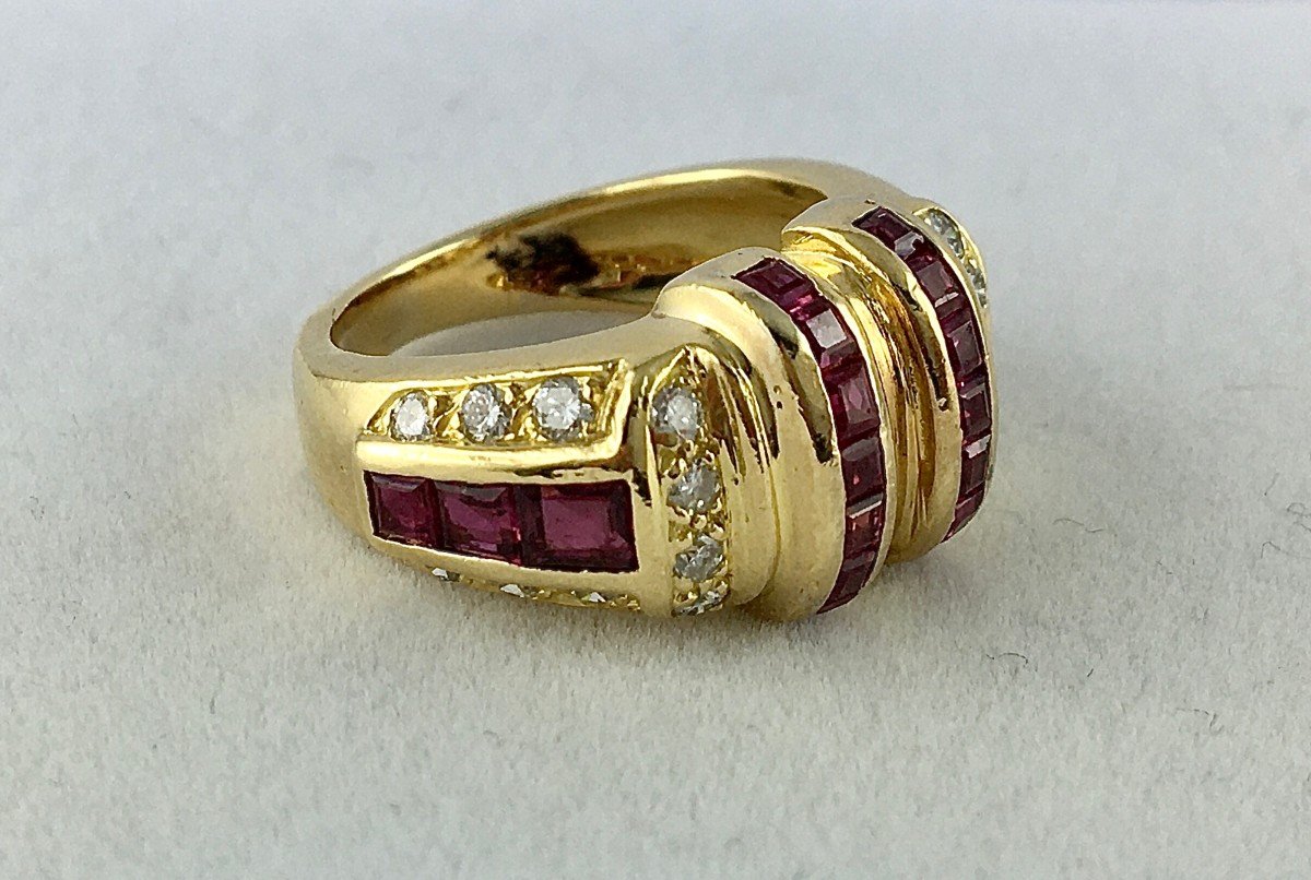 Yellow Gold Ruby Calibrated Diamond Ring-photo-3