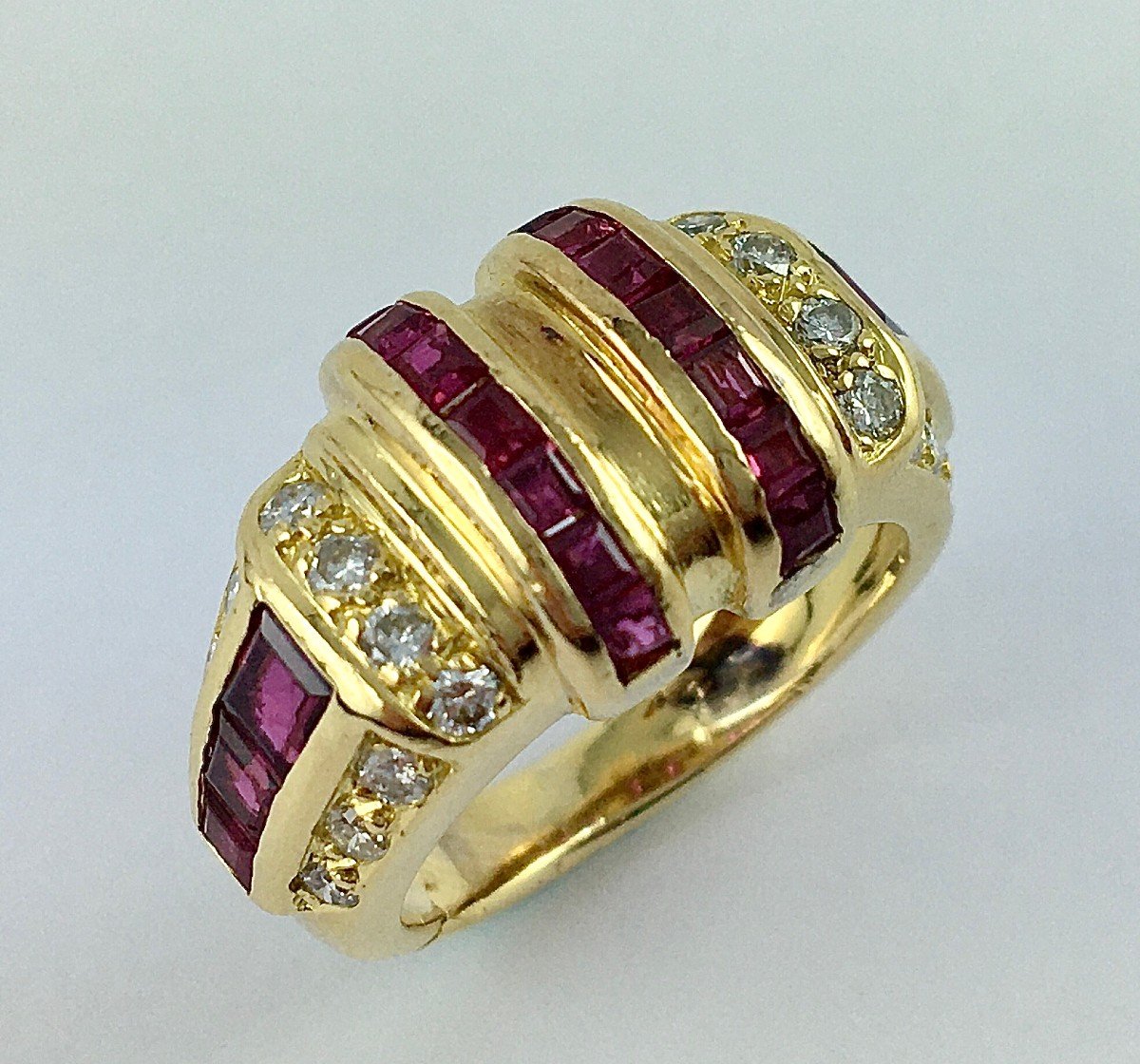 Yellow Gold Ruby Calibrated Diamond Ring