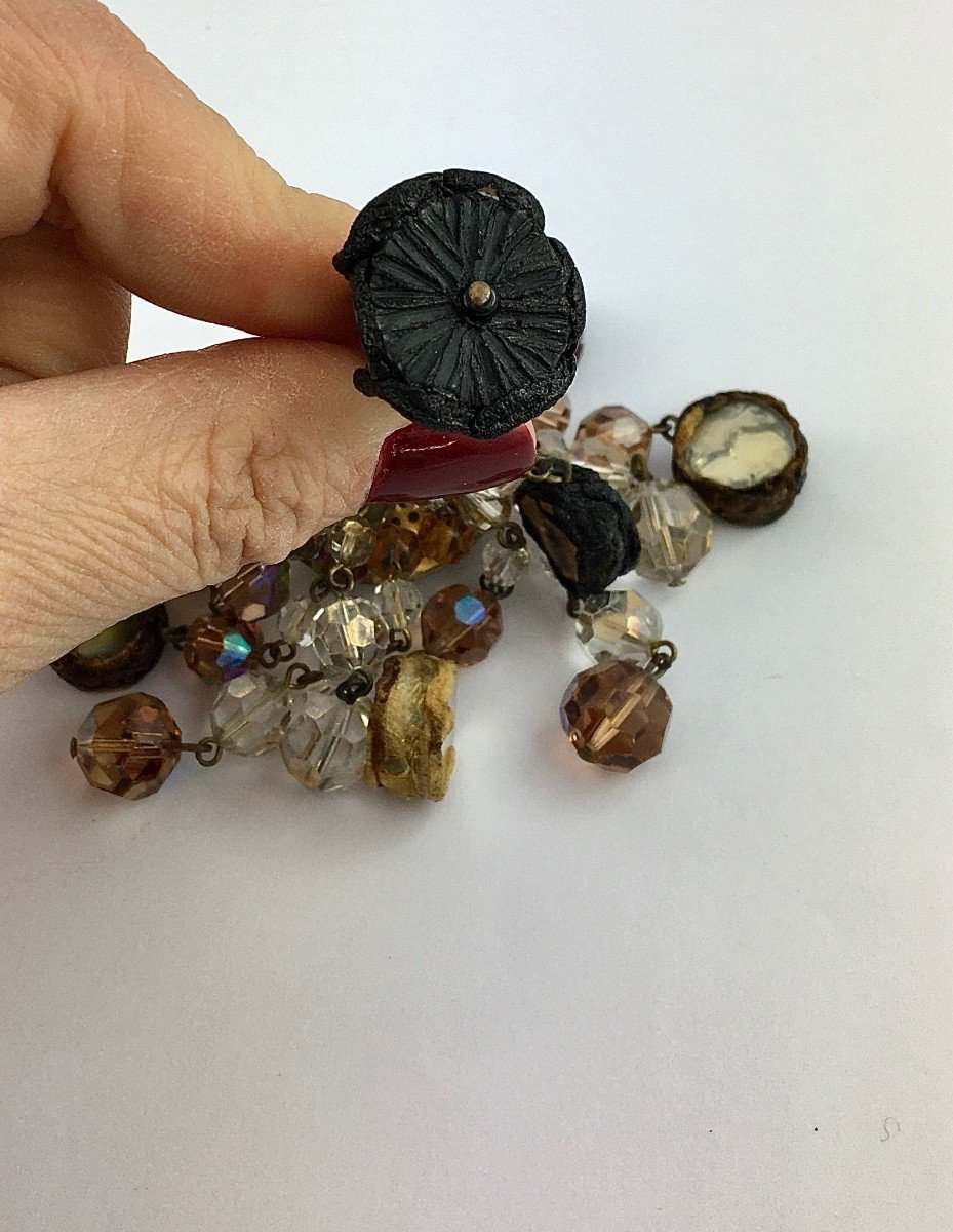 Broche Line Vautrin En Bronze Doré, Talosels Et Perles De Verre -photo-6