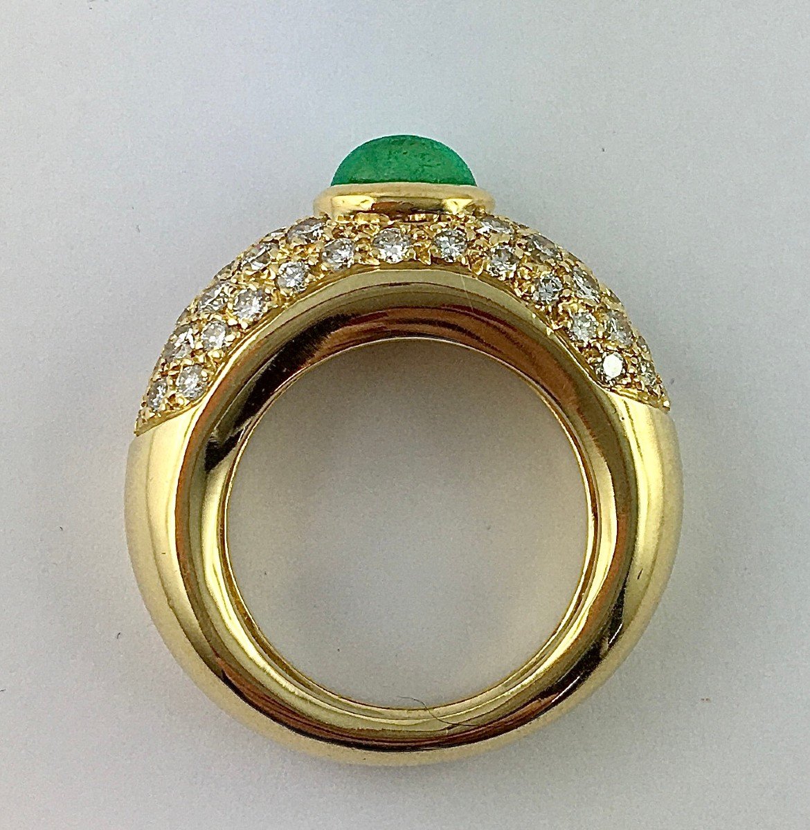 Bangle Ring Yellow Gold Emerald Cabochon And Diamond Paving-photo-6