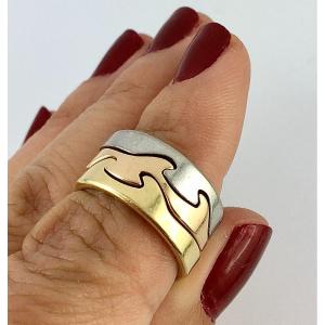 Georg Jensen Fusion Ring By Nina Koppel Yellow, Pink And White Gold, Puzzle Patterns