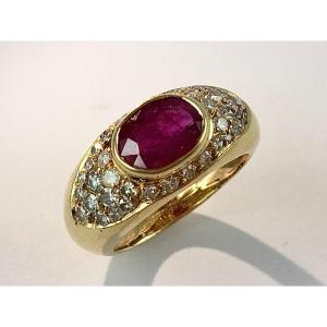 Ruby And Diamond Paving Bangle Ring On Yellow Gold