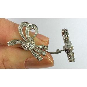 Boucles d'Oreilles Clips Noeuds Années 60 Diamants  Sur Or Blanc