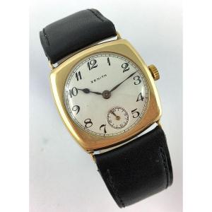 Zénith Art Deco Watch 1920s Square Cushion Yellow Gold On Leather Manual Mechanical