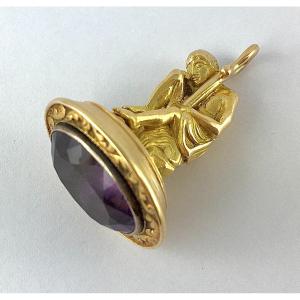 Amethyst Pastoral Stamp Pendant On Yellow And Rose Gold