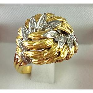 Vintage Diamond Foliage Ball Ring On Yellow And White Gold