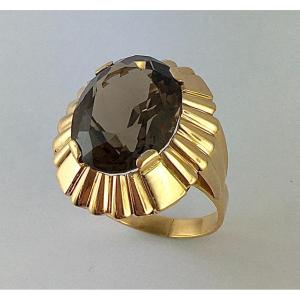 Vintage 70s Sun Collar Ring Smoky Quartz In Rose Gold 