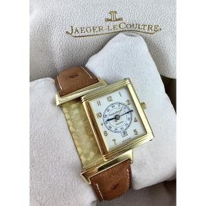 Montre Jaeger Lecoultre Réverso Medium Or Jaune Sur Cuir, Cadran Central Trotteuse, Quartz