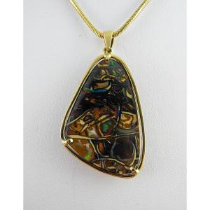 Australian Boulder Opal Pendant In Yellow Gold