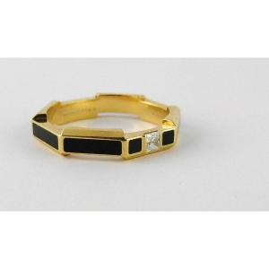 Bague Alliance Gucci Link To Love Email Noir Diamant Princesse sur Or Jaune