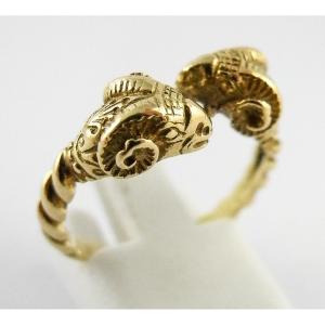 Antique Style Yellow Gold Ram Head Ring