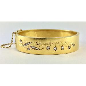 Openwork Cuff Bracelet Motif Muguet Diamonds On Belle Epoque Yellow Gold