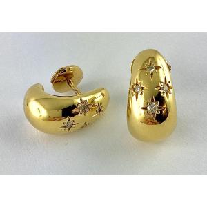 Boucles d'Oreilles Demi-Créoles Gouttes Constellations Diamants sur Or Jaune