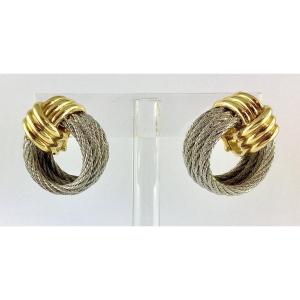 Fred Force 10 Yellow Gold And Steel Hoop Earrings