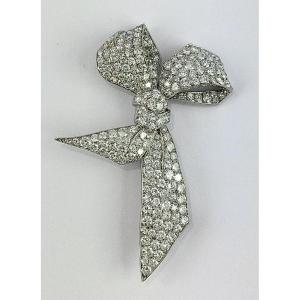 Broche Nœud Art Déco en Diamants sur Platine