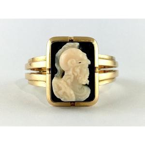 Bague Camée Agate Onyx Époque Napoléon III en Or Rose