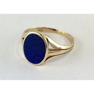 Vintage Lapis Lazuli Signet Ring With Close-set Stones In Rose Gold