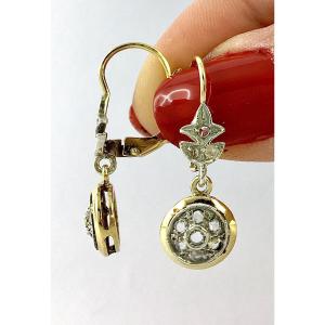 Belle époque Stud Earrings With Rose-cut Diamonds In Yellow Gold And Silver 