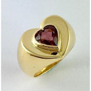 Plum-pink Tourmaline Heart Ring In Yellow Gold