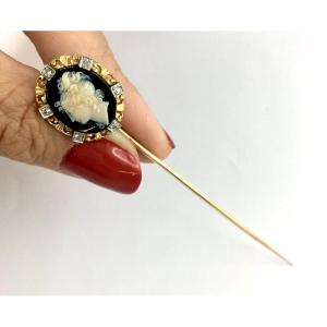 Napoleon III Brooch, Agate Cameo And Diamonds On Yellow Gold And Platinum