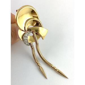 Broche Rétro des Années 1940 à Pampilles Mobiles en or Jaune, Platine et Diamants 