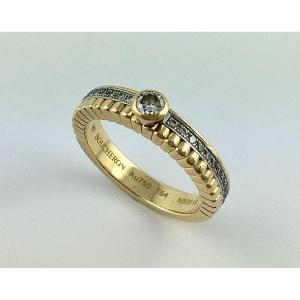 Bague Boucheron Solitaire Ligne Quatre Ors Jaune, Blanc Et Diamants Taille Brillant 