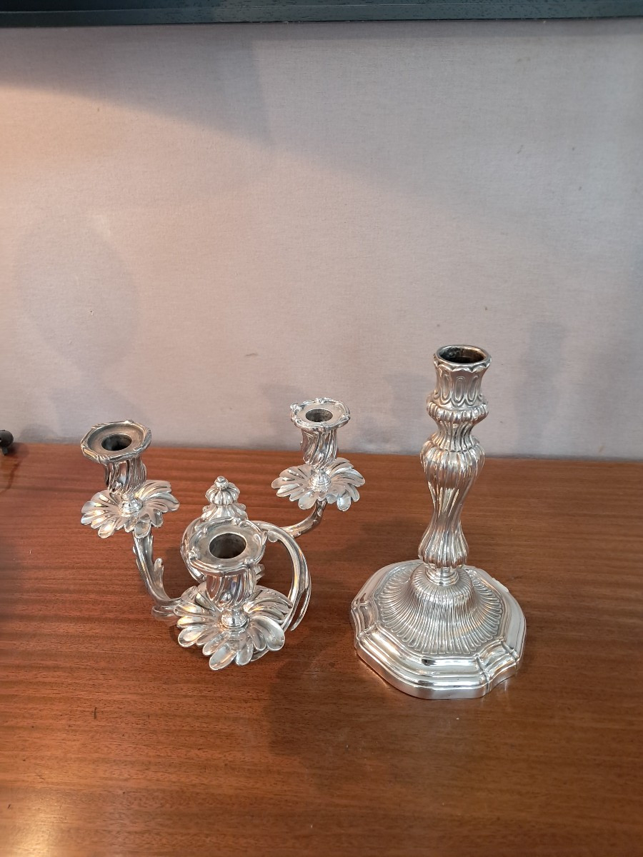 Pair Of 19th Century Silver-plated Bronze Candelabras With 3 Lights-photo-3