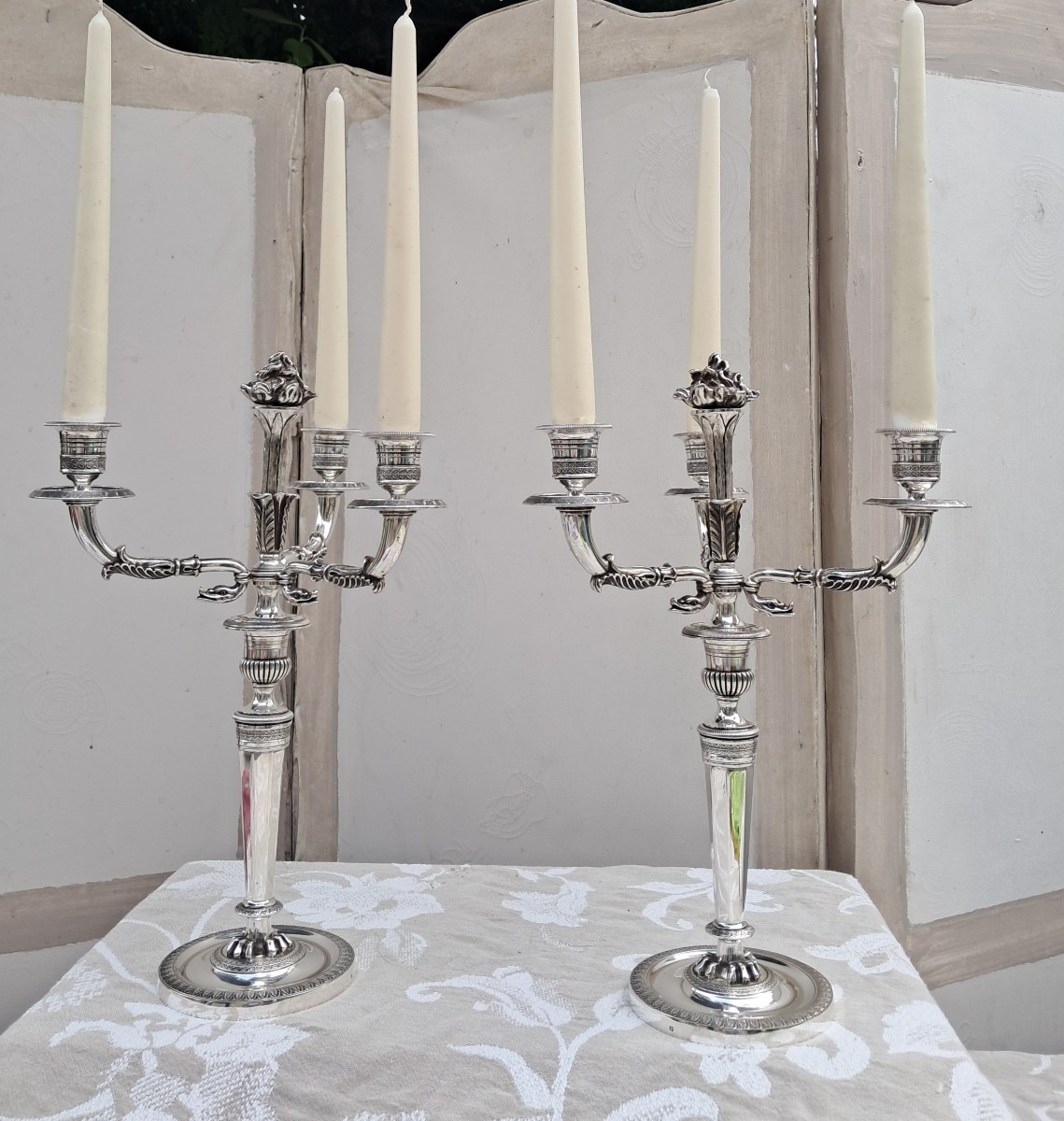 Paire de candelabres bronze argenté  de Mourier-photo-4
