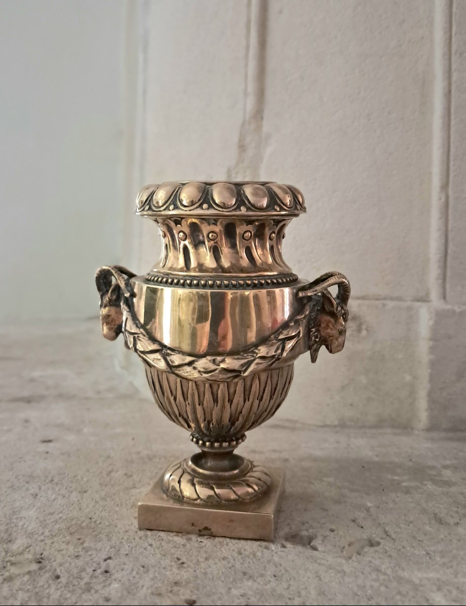 Late 19th Century Vermeil Vase With Rams' Heads-photo-2