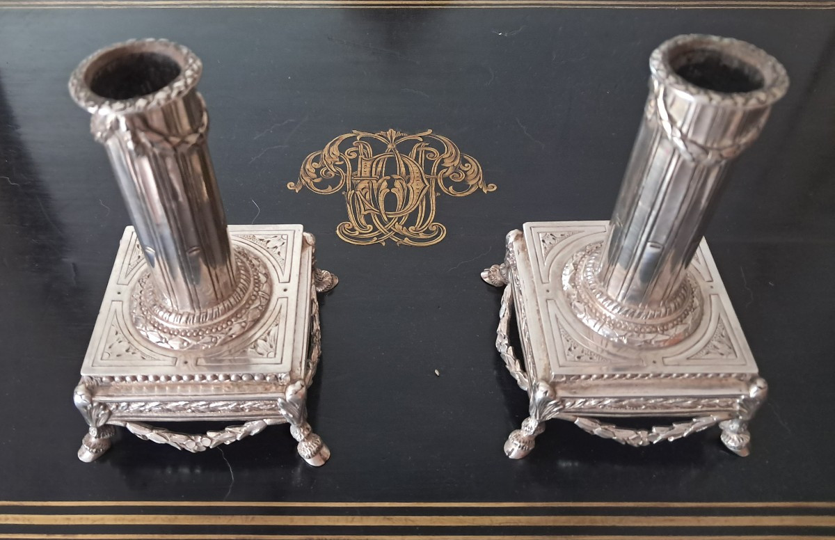 Paire de petits bougeoirs  argent massif -photo-2