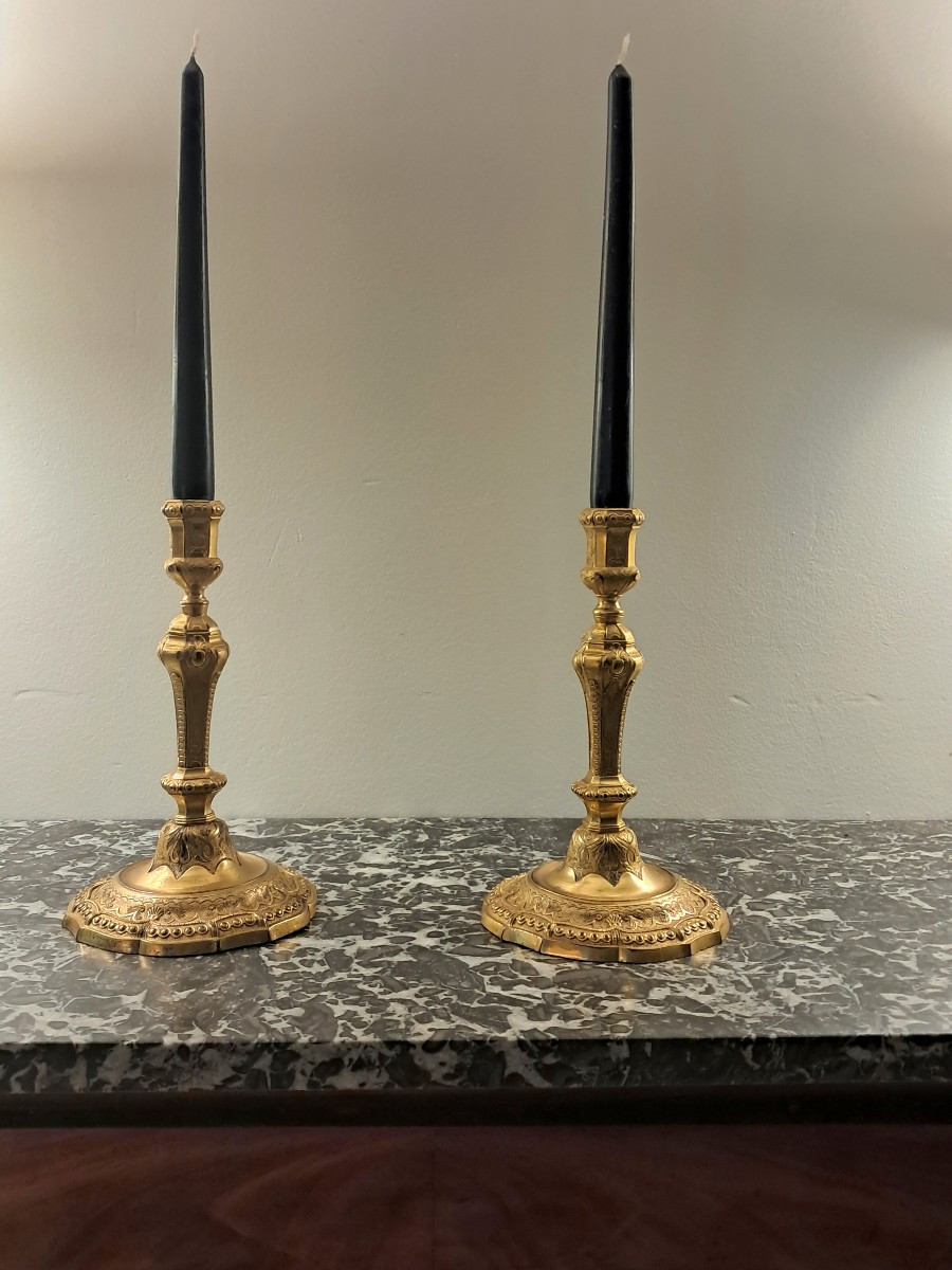 Paire de chandeliers début XIXème d' esprit Louis XIV-photo-2