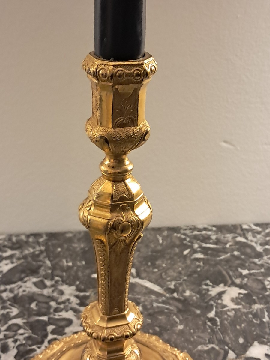 Paire de chandeliers début XIXème d' esprit Louis XIV-photo-4