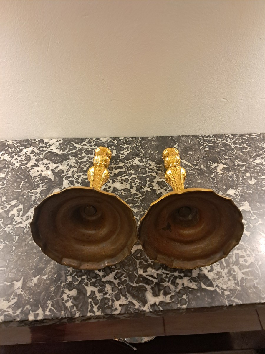 Paire de chandeliers début XIXème d' esprit Louis XIV-photo-1