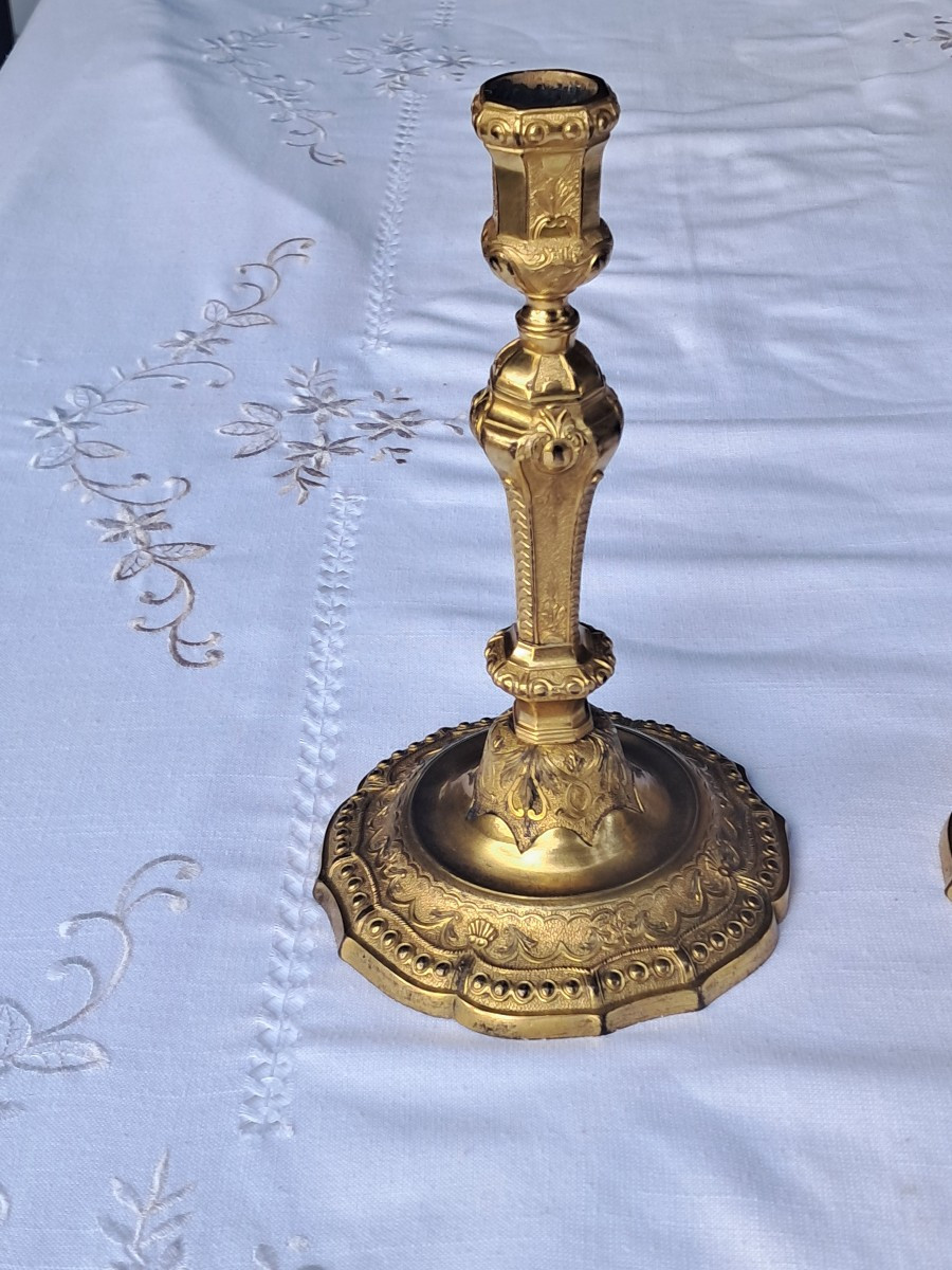 Paire de chandeliers début XIXème d' esprit Louis XIV-photo-2