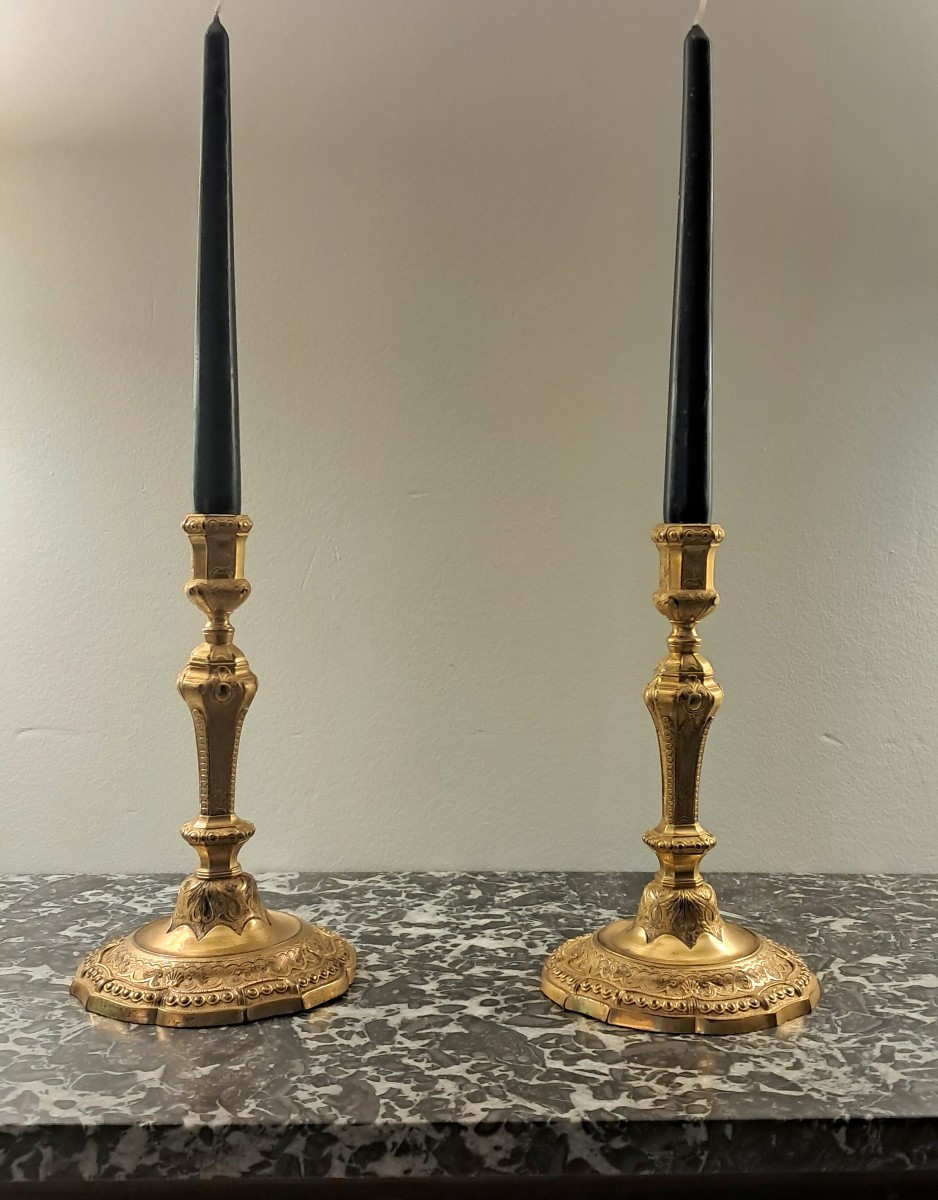 Paire de chandeliers début XIXème d' esprit Louis XIV