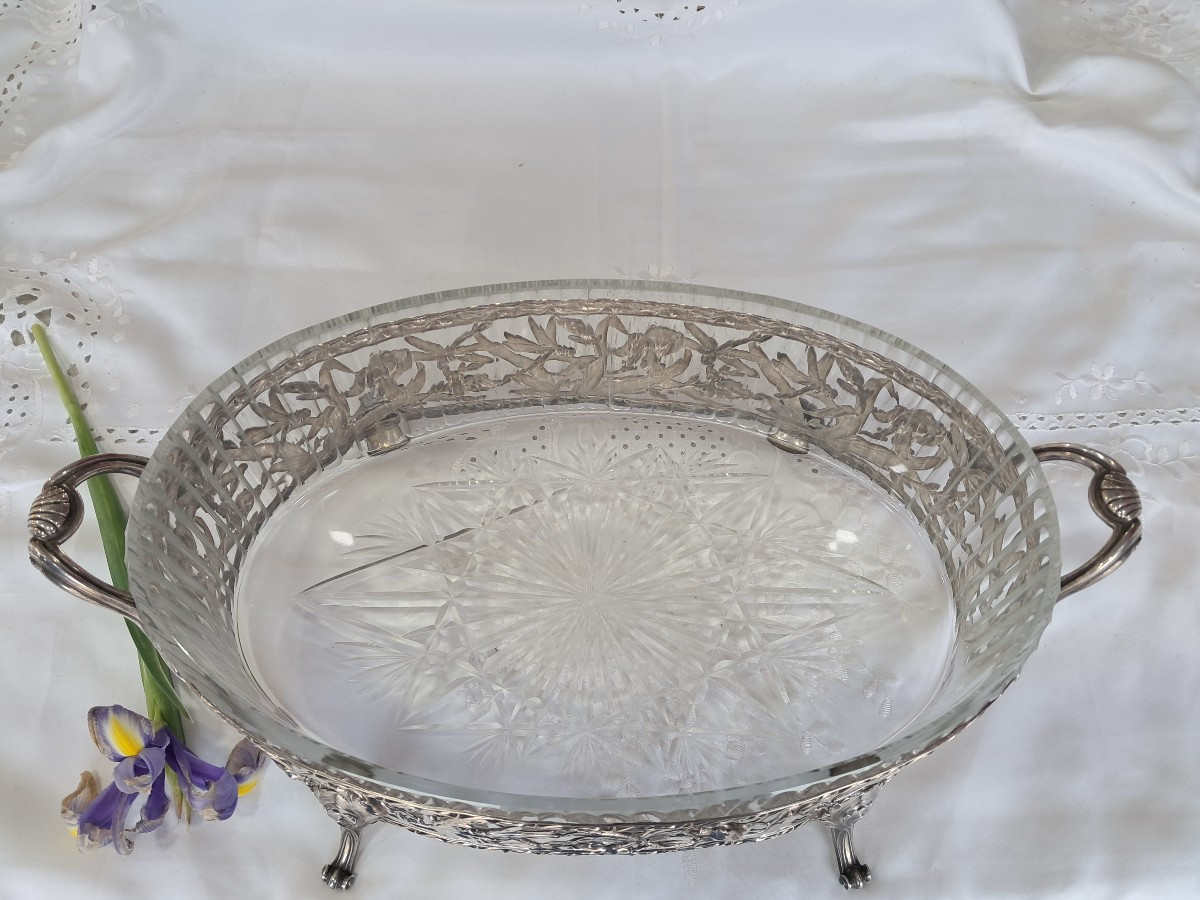 Jardinière Baccarat argent massif" aux iris"-photo-4