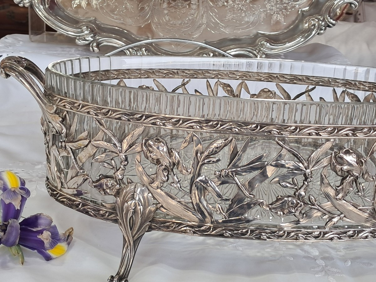 Jardinière Baccarat argent massif" aux iris"-photo-3