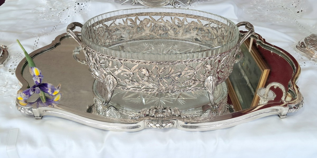 Jardinière Baccarat argent massif" aux iris"-photo-4
