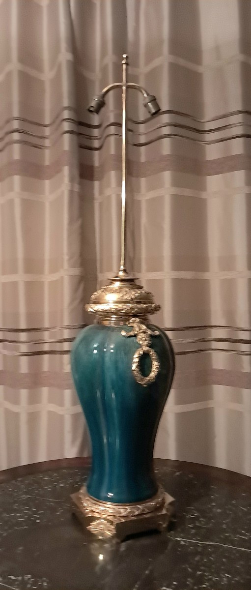  Grande lampe céramique Eugène Baudin bronze doré -photo-4