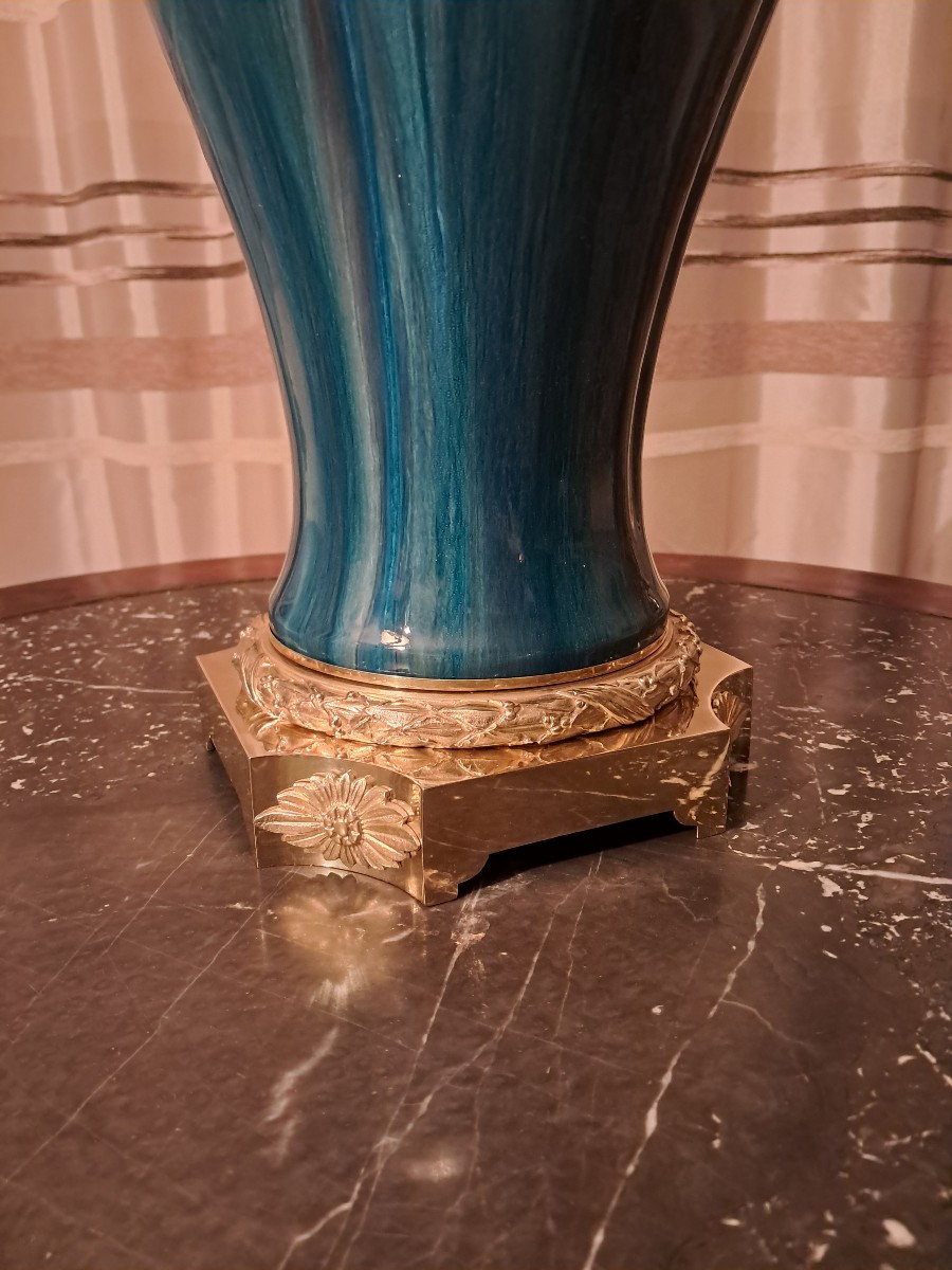  Grande lampe céramique Eugène Baudin bronze doré -photo-2