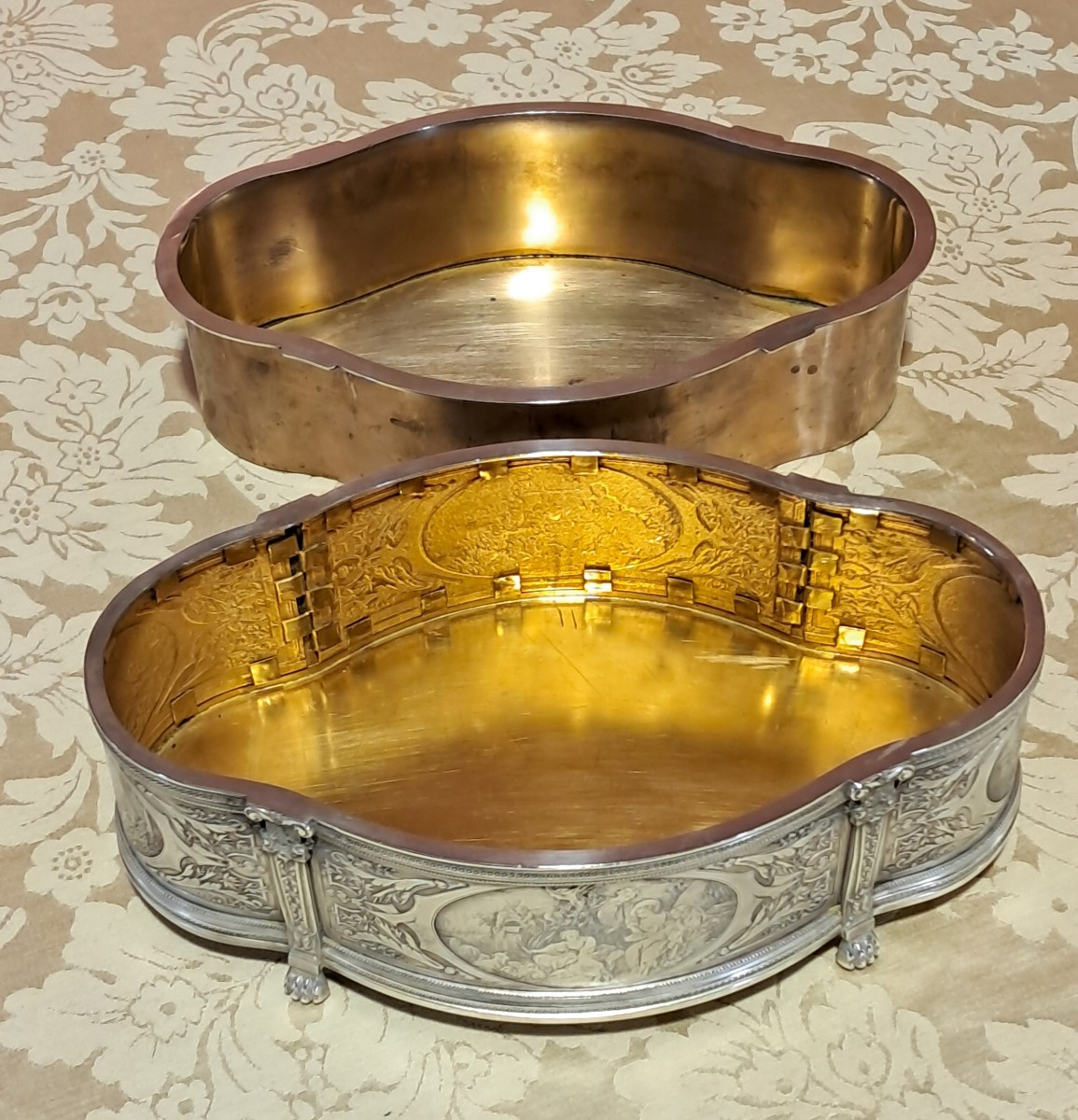 Jardinière gravures  Eaux-fortes bronze argenté -photo-3