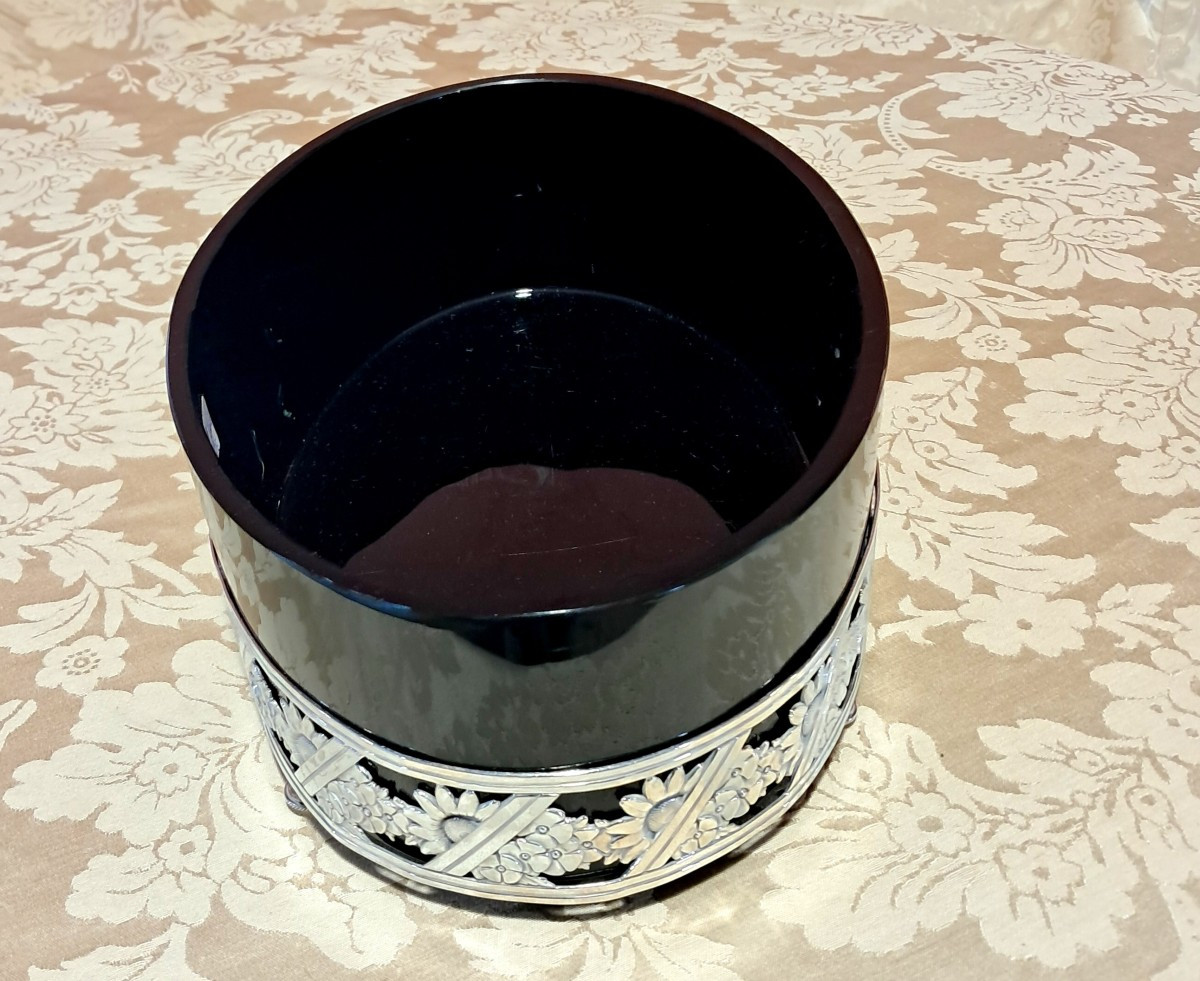 Jardinière verrerie bleue monture argentée -photo-3