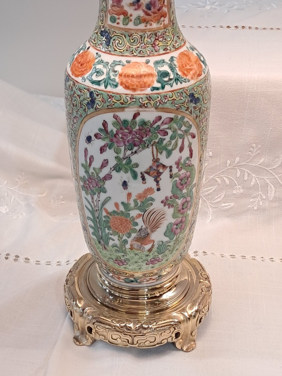 Pair Of Canton Lamps With Gilt Bronze Mounts And Fine Gold Finish-photo-2