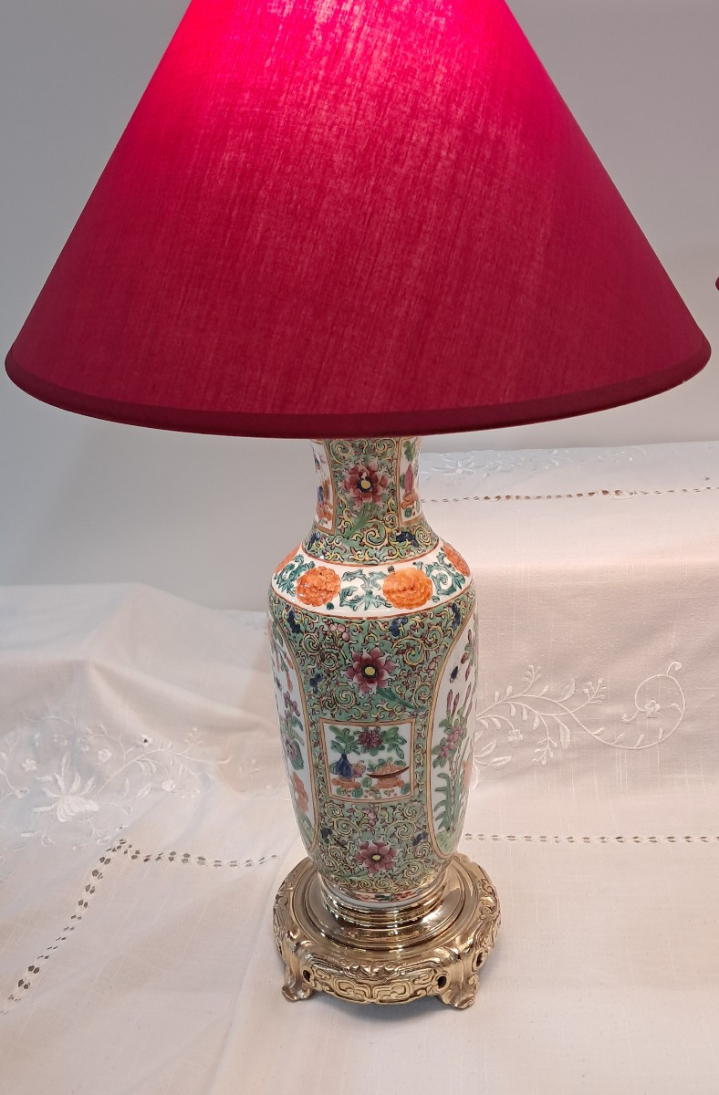 Pair Of Canton Lamps With Gilt Bronze Mounts And Fine Gold Finish-photo-3