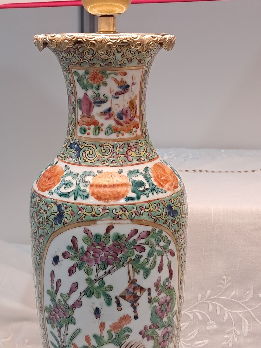 Pair Of Canton Lamps With Gilt Bronze Mounts And Fine Gold Finish-photo-4