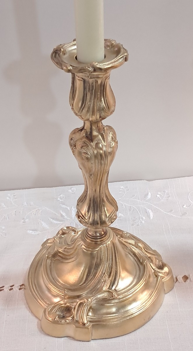 Pair Of 19th Century Gilt Bronze Candlesticks -photo-2