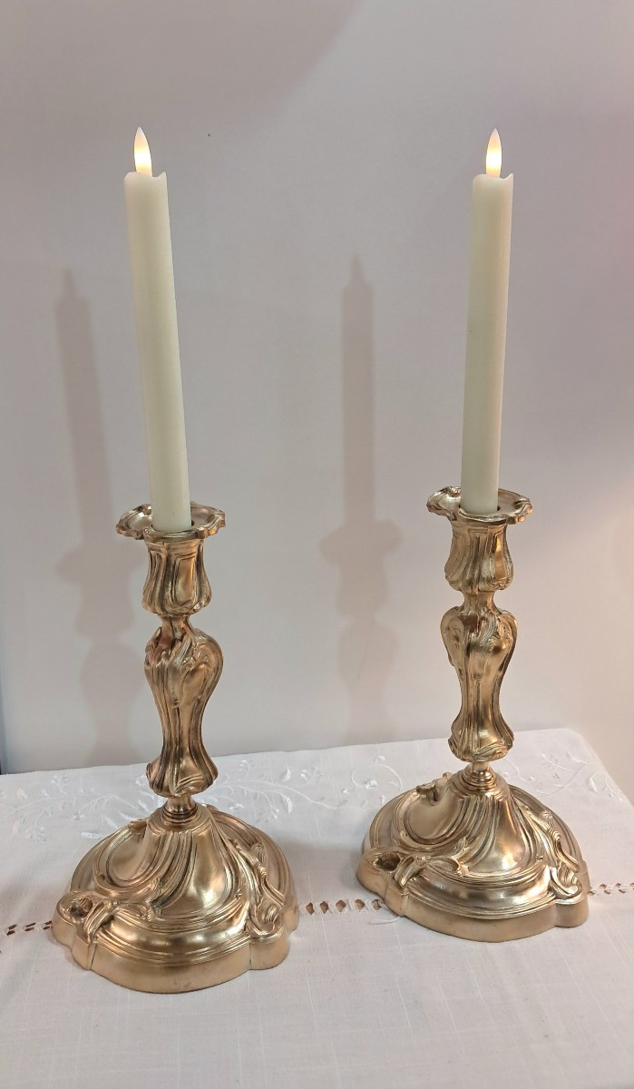 Pair Of 19th Century Gilt Bronze Candlesticks 