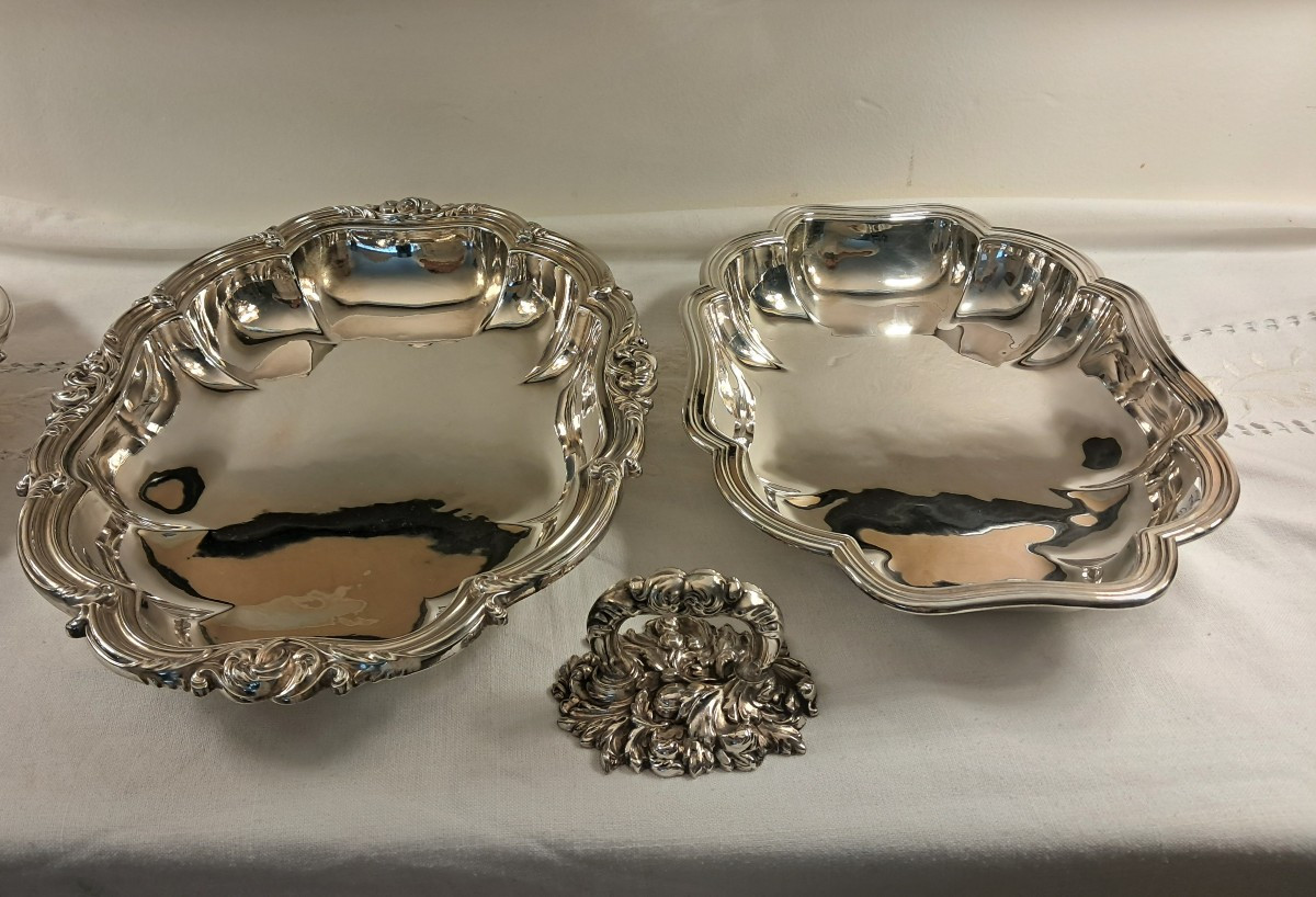 Paire de légumiers  doubles metal argenté XXEME -photo-3