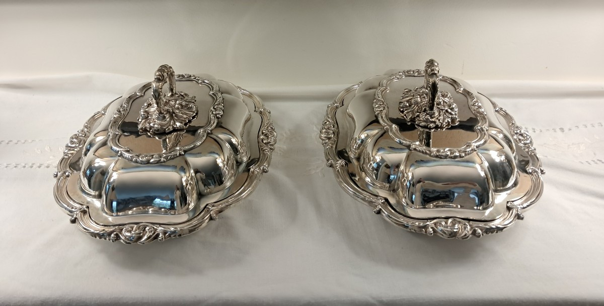 Paire de légumiers  doubles metal argenté XXEME 